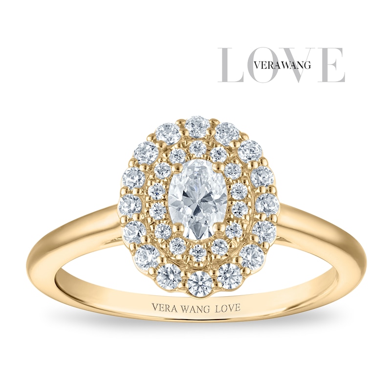 Main Image 1 of Vera Wang 18ct Yellow Gold 0.50ct Diamond Oval Shaped Double Halo Certificated Ring