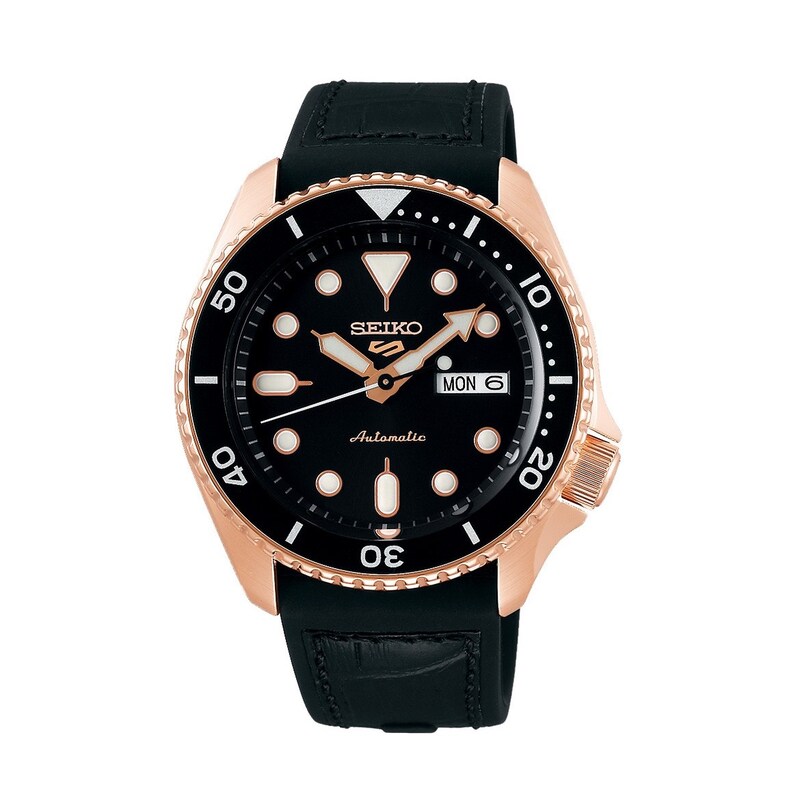 Main Image 1 of Seiko 5 Sports 42.5mm Black Leather & Silicone Strap Watch
