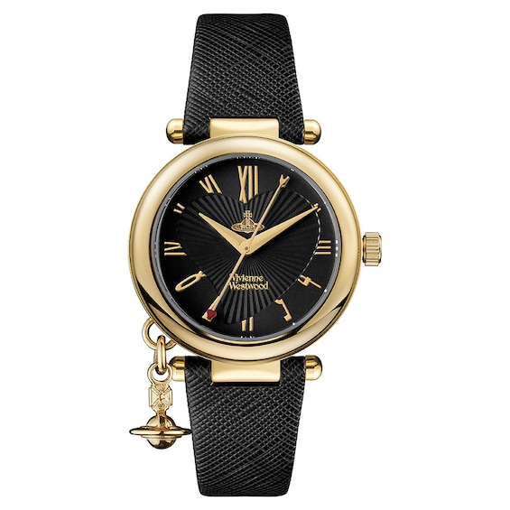 Vivienne Westwood Orb Ladies’ Black Leather Strap Watch