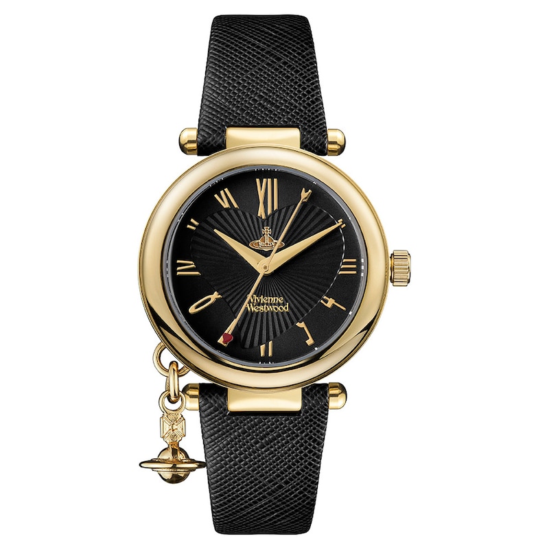 Vivienne Westwood Orb Ladies' Black Leather Strap Watch