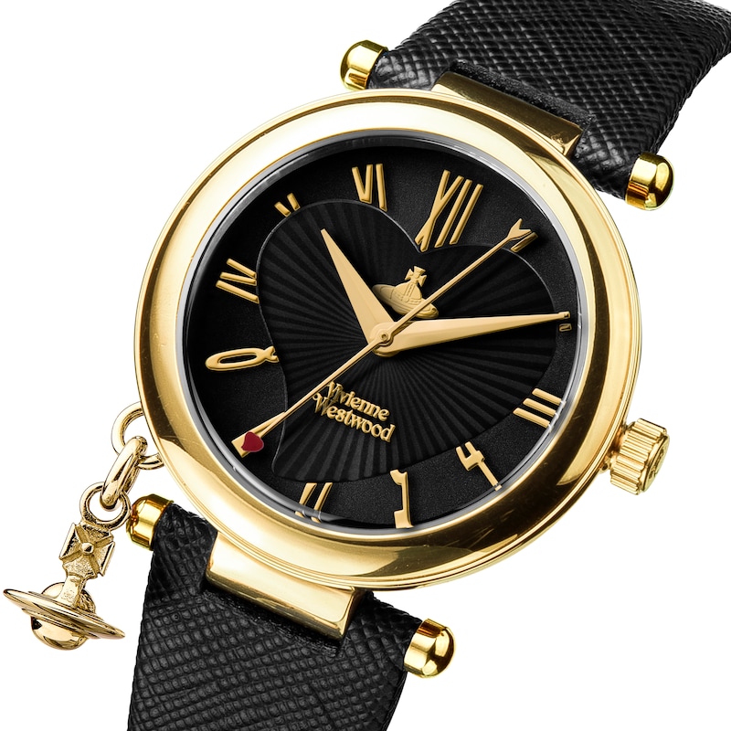 Vivienne Westwood Orb Ladies' Black Leather Strap Watch