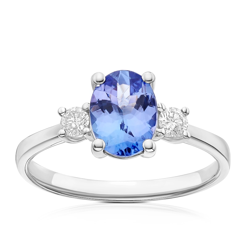 Main Image 1 of Platinum 0.15ct Diamond Tanzanite Oval & Round Trilogy Ring