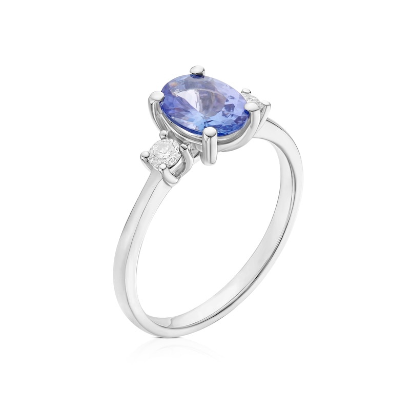 Main Image 2 of Platinum 0.15ct Diamond Tanzanite Oval & Round Trilogy Ring
