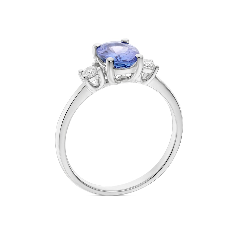 Main Image 3 of Platinum 0.15ct Diamond Tanzanite Oval & Round Trilogy Ring