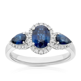 Platinum 0.20ct Diamond Sapphire Oval & PearTrilogy Ring