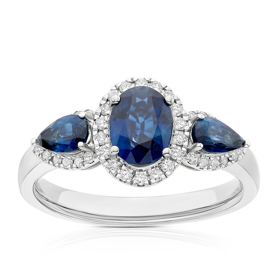 Platinum 0.20ct Diamond Sapphire Oval and PearTrilogy Ring