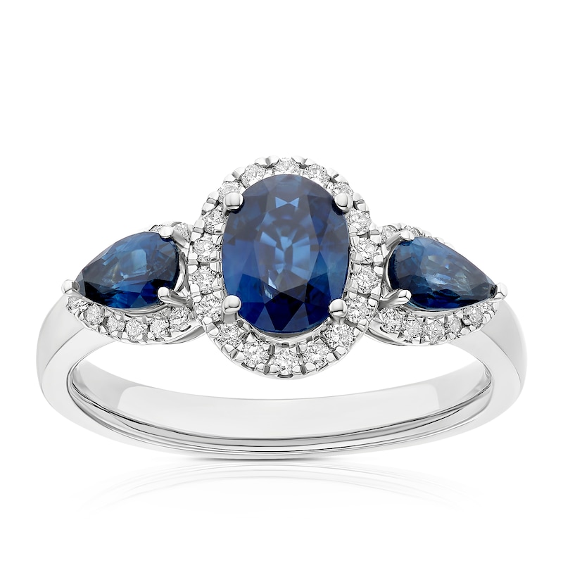 Main Image 1 of Platinum 0.20ct Diamond Sapphire Oval & PearTrilogy Ring