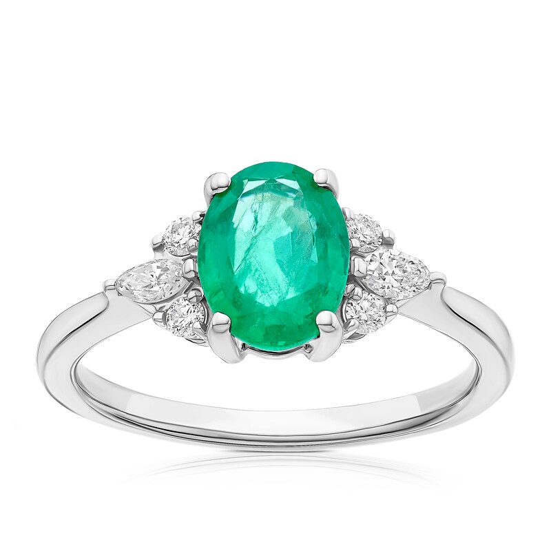 Main Image 1 of Platinum 0.20ct Diamond & Emerald Oval Trilogy Ring