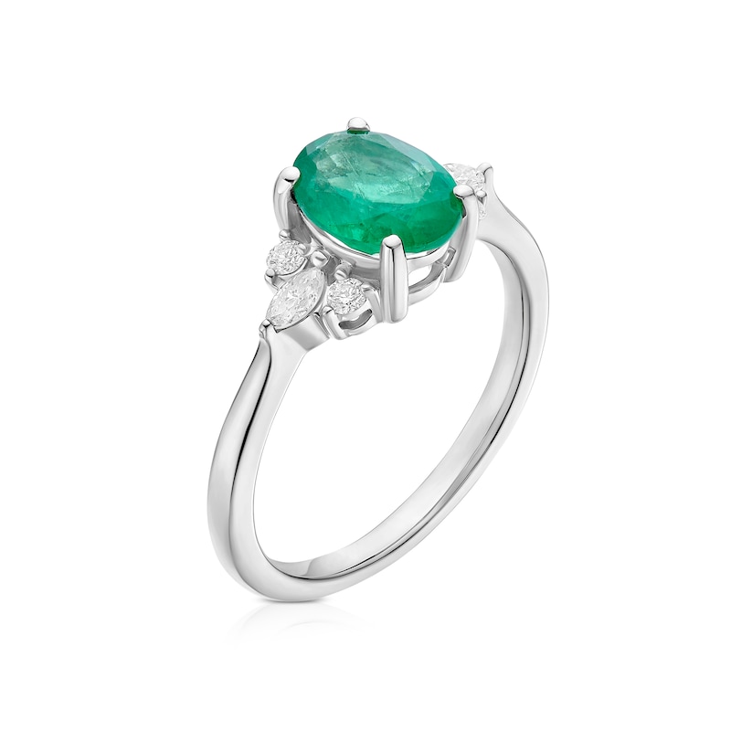 Main Image 2 of Platinum 0.20ct Diamond & Emerald Oval Trilogy Ring