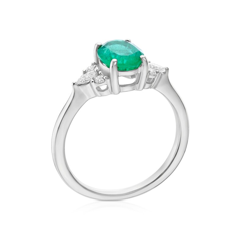 Main Image 3 of Platinum 0.20ct Diamond & Emerald Oval Trilogy Ring