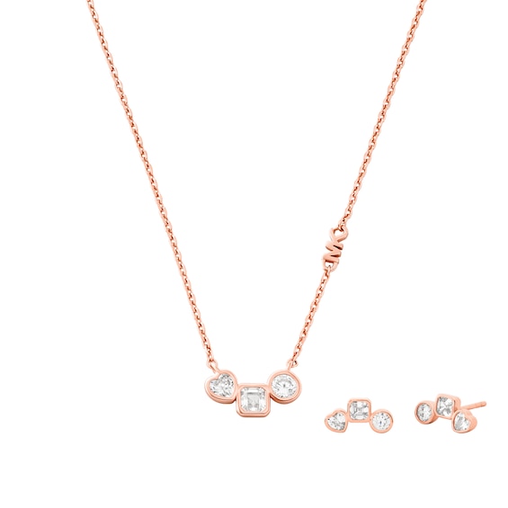 Michael Kors 14K Rose Gold-Plated Sterling Silver Necklace and Earring Gift Set