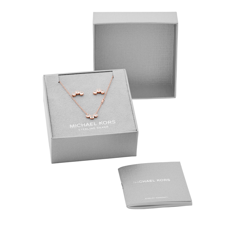 Main Image 5 of Michael Kors 14K Rose Gold-Plated Sterling Silver Necklace & Earring Gift Set