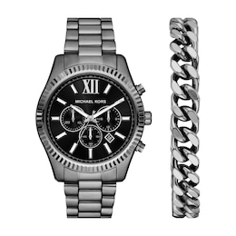 Michael Kors Lexington Chronograph Gunmetal Stainless Steel Watch Set