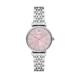 Emporio Armani Pink Dial & Stainless Steel Watch