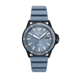 Emporio Armani World Explorer Three Hand Date Blue Silicone Strap Watch
