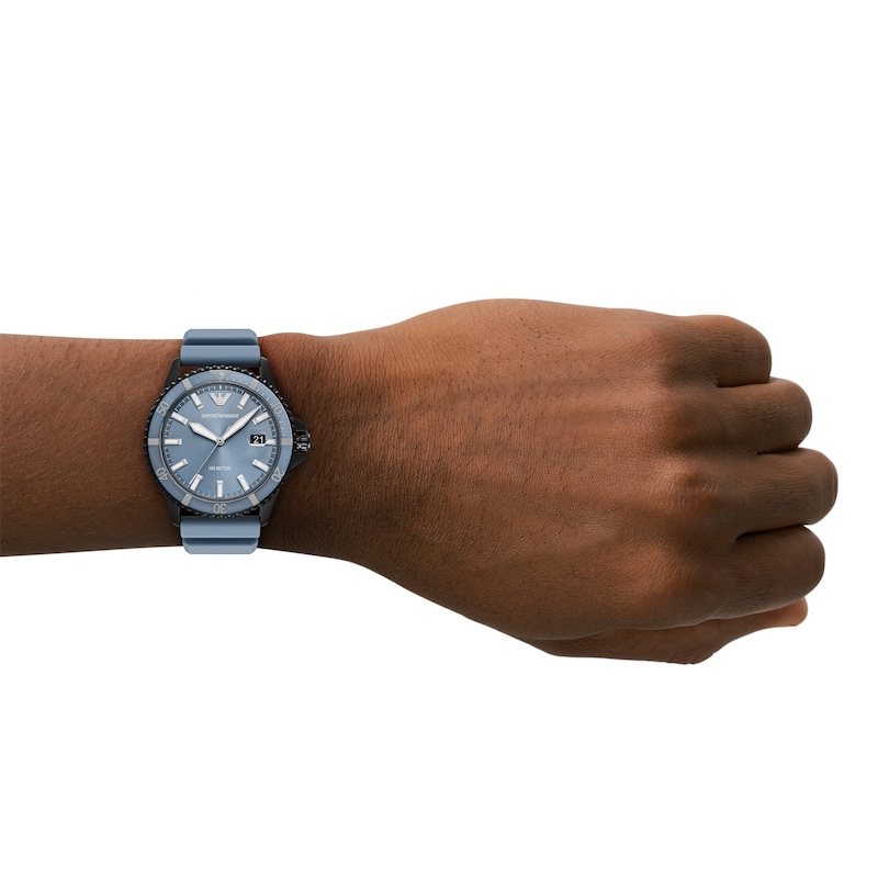 Main Image 5 of Emporio Armani World Explorer Three Hand Date Blue Silicone Strap Watch