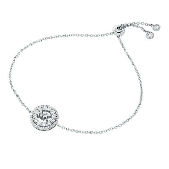 Michael Kors Womens Sterling Silver Pave Logo Bolo Bracelet