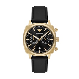 Emporio Armani Men's Chronograph Black Leather Strap Watch