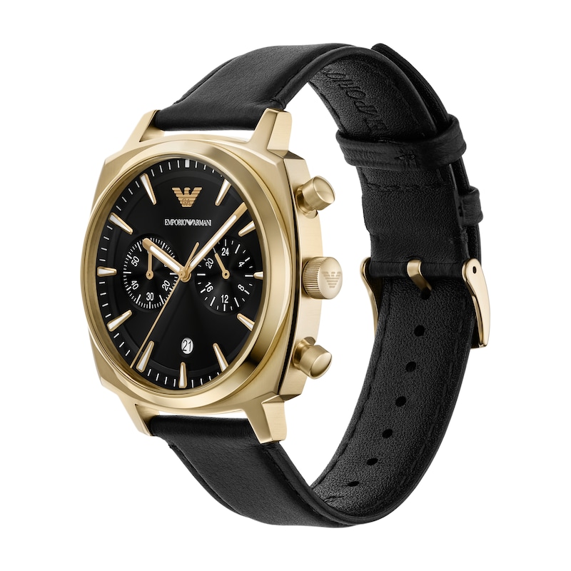 Main Image 4 of Emporio Armani Men's Chronograph Black Leather Strap Watch