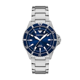 Emporio Armani World Explorer Men's Solar Blue Dial & Stainless Steel Watch