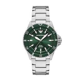 Emporio Armani World Explorer Men's Solar Green Dial & Stainless Steel Watch