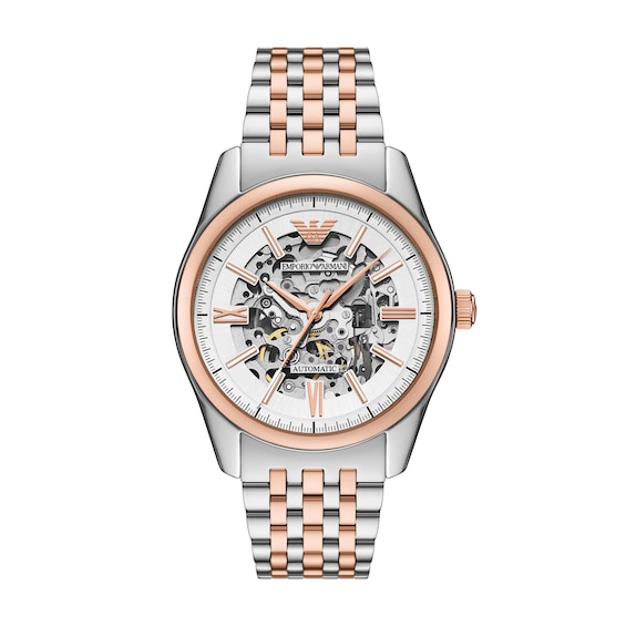 Emporio Armani Mens Automatic Skeleton Dial and Two-Tone