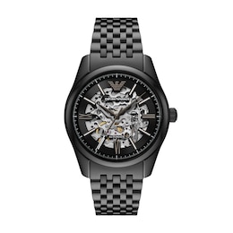 Emporio Armani Men's Automatic Skeleton Dial Black Stainless Steel Watch