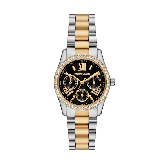 Women's Michael Kors Lexington Lux Multifunction Black Dial & Two-Tone Watch