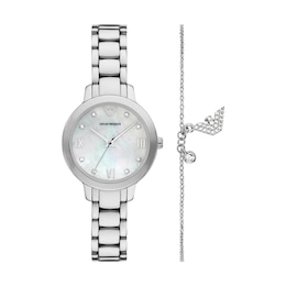 Emporio Armani Women's Mother Of Pearl Dial Stainless Steel Watch & Bracelet Gift Set