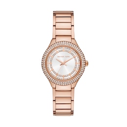 Michael Kors Sylvia Women's Crystal Bezel White Dial  Rose Gold Tone Bracelet  Watch