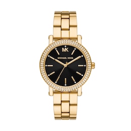 Michael Kors Women's Corey Black Dial Gold Tone Stainless Steel Bracelet Watch