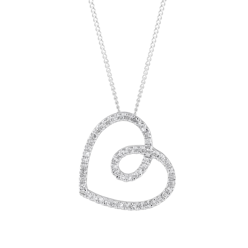 Main Image 1 of 9ct White Gold 0.10ct Diamond Heart Pendant