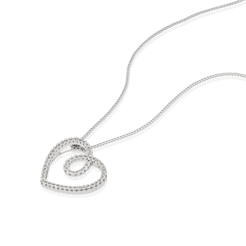 Main Image 2 of 9ct White Gold 0.10ct Diamond Heart Pendant