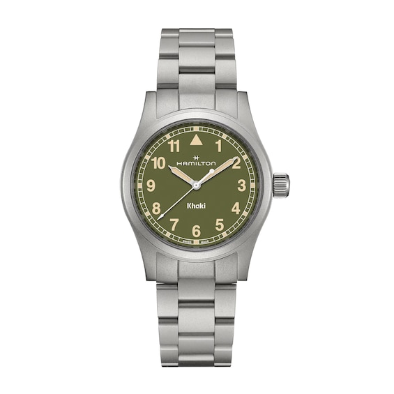 Men's Hamilton Khaki Field Quartz 38Mm Green Dial & Stainless Steel Watch