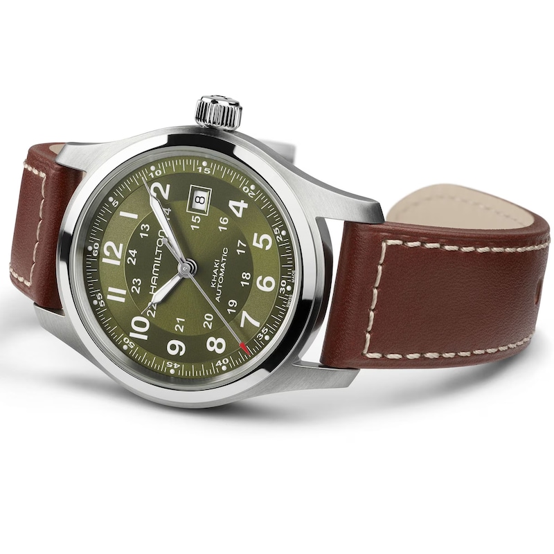 Main Image 3 of Hamilton Khaki Field Automatic 42mm Green Dial & Brown Leather Strap Watch