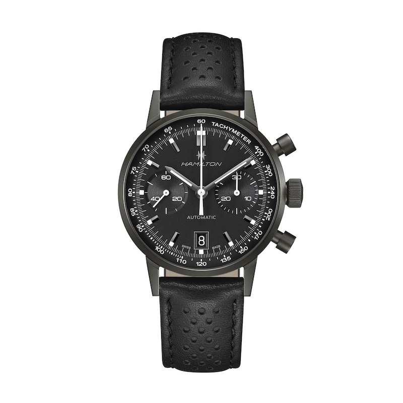 Main Image 1 of Hamilton American Classic Intra-Matic Auto Chrono Black Leather Strap Watch