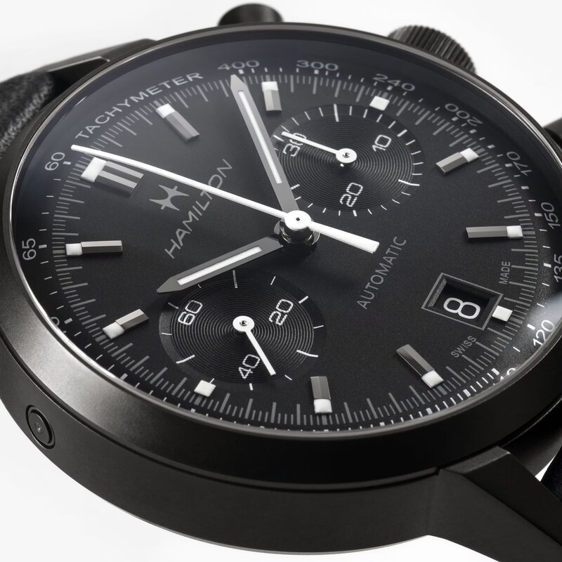 Main Image 3 of Hamilton American Classic Intra-Matic Auto Chrono Black Leather Strap Watch
