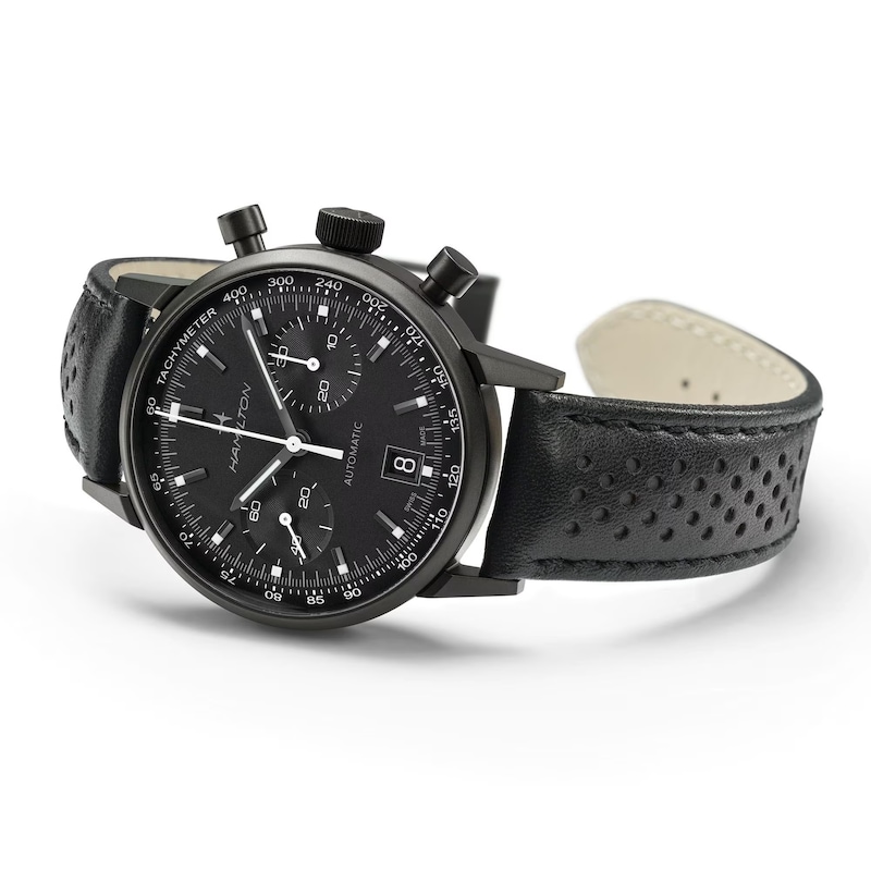 Main Image 4 of Hamilton American Classic Intra-Matic Auto Chrono Black Leather Strap Watch