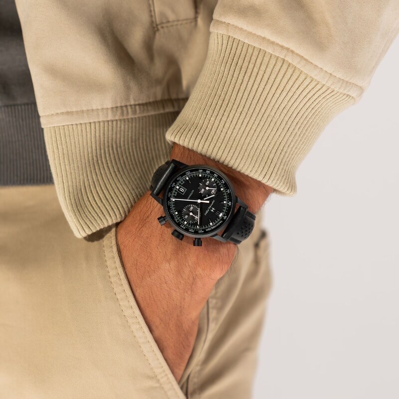 Main Image 5 of Hamilton American Classic Intra-Matic Auto Chrono Black Leather Strap Watch