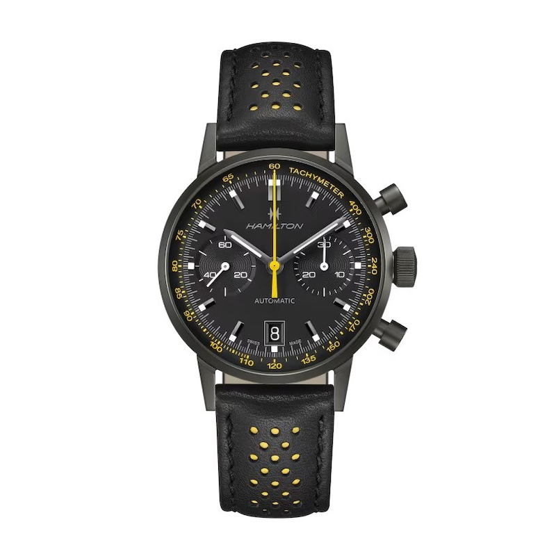Main Image 1 of Hamilton American Classic Intra-Matic Auto Chrono Yellow & Black Leather Strap Watch