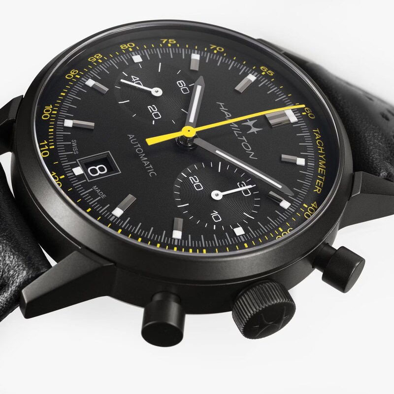 Main Image 2 of Hamilton American Classic Intra-Matic Auto Chrono Yellow & Black Leather Strap Watch