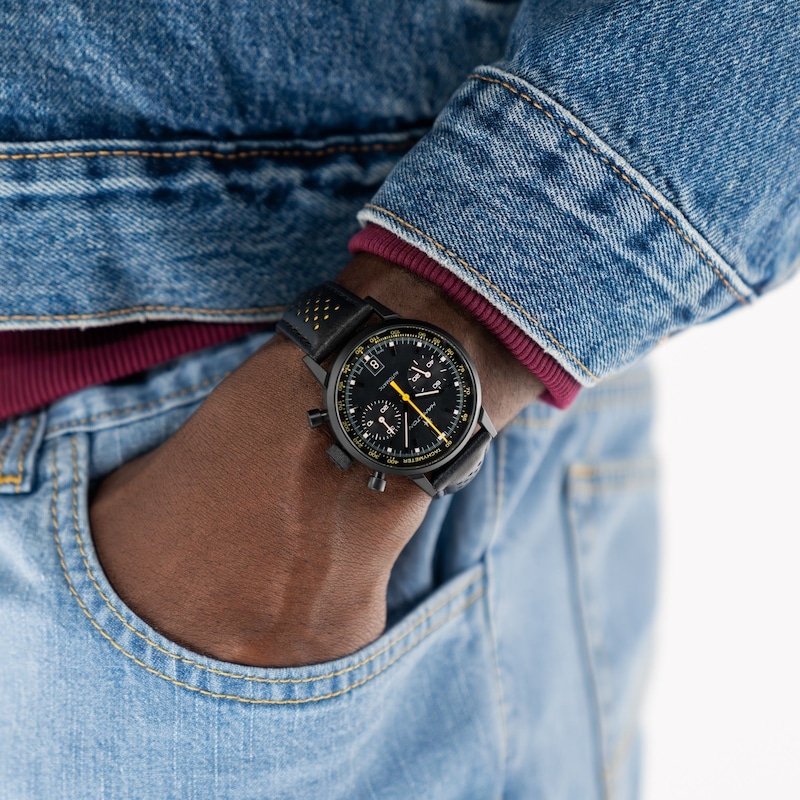 Main Image 4 of Hamilton American Classic Intra-Matic Auto Chrono Yellow & Black Leather Strap Watch