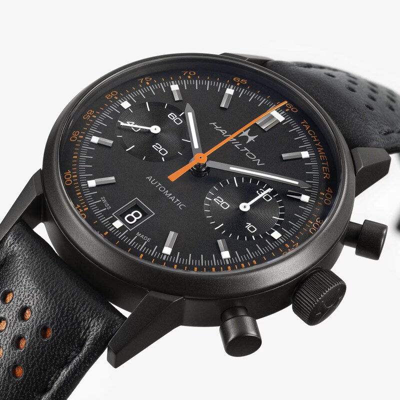 Main Image 3 of Hamilton American Classic Intra-Matic Auto Chrono Orange & Black Leather Strap Watch