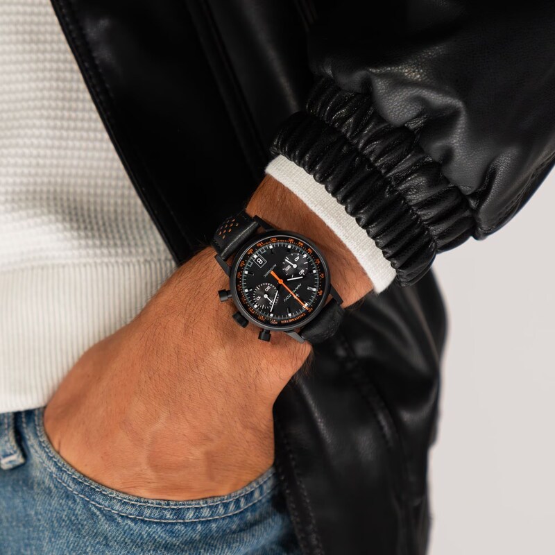 Main Image 4 of Hamilton American Classic Intra-Matic Auto Chrono Orange & Black Leather Strap Watch