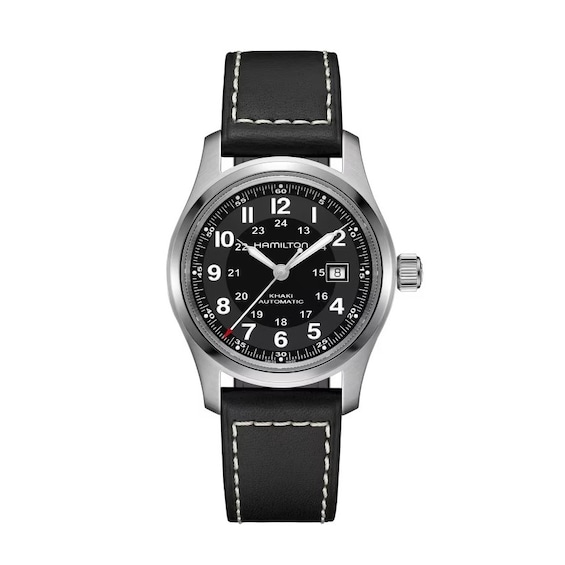 Women's Hamilton Khaki Field Automatic 42Mm Black Leather Strap Watch