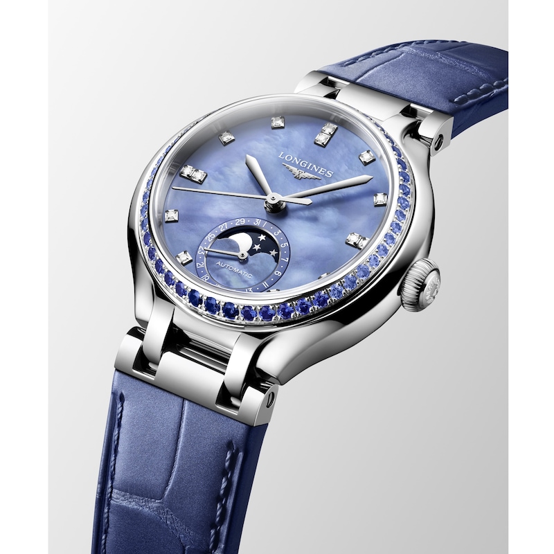 Main Image 2 of Longines PrimaLuna Moonphase 34mm Blue Mother Of Pearl Dial & Leather Strap