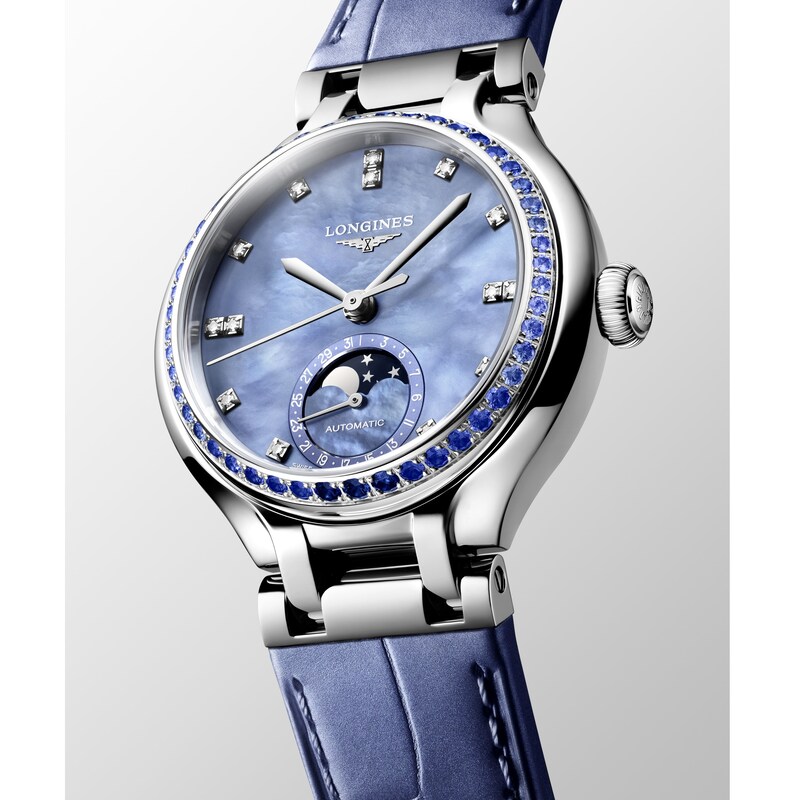 Main Image 3 of Longines PrimaLuna Moonphase 34mm Blue Mother Of Pearl Dial & Leather Strap