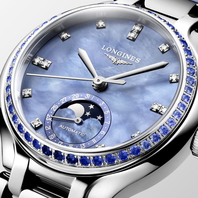 Main Image 4 of Longines PrimaLuna Moonphase 34mm Blue Mother Of Pearl Dial & Leather Strap