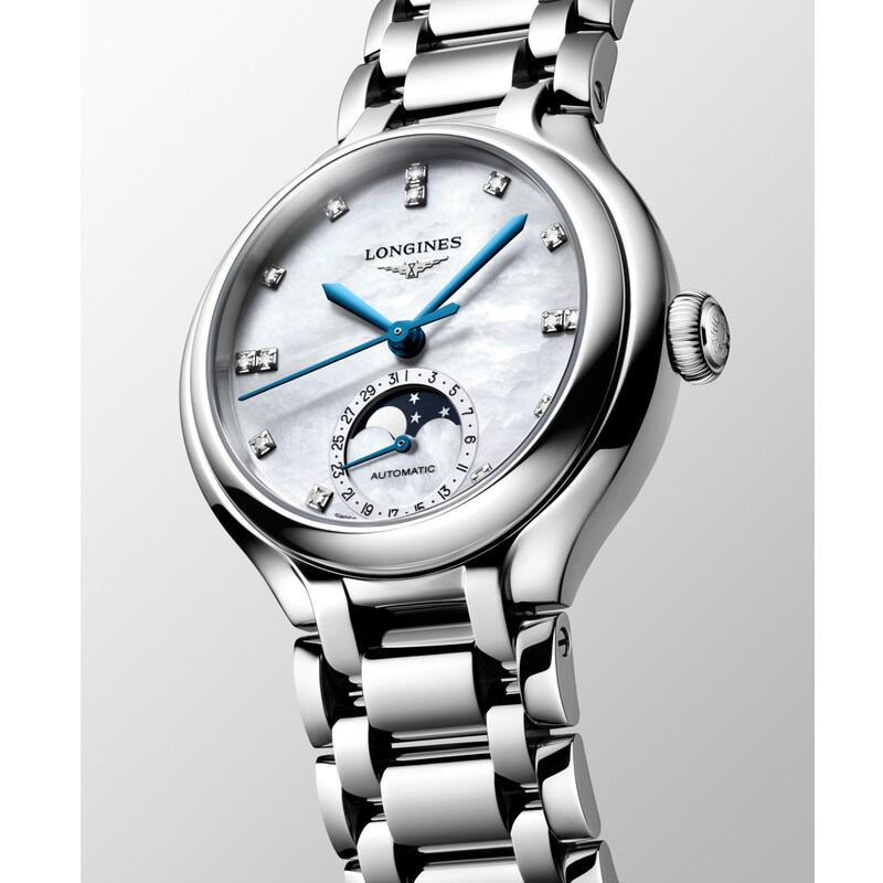 Main Image 4 of Longines Primaluna Moonphase Diamond Stainless Steel Bracelet Watch