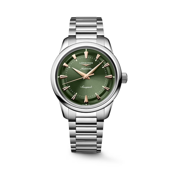 Men's Longines Conquest Heritage 38Mm Green Dial & Stainless Steel Bracelet Watch